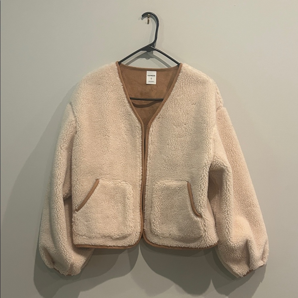 Express Tan Sherpa Jacket with Cream Lining